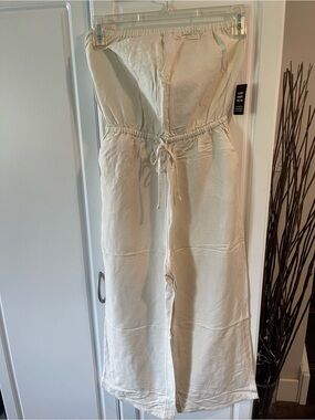 Express Cream Strapless Drawstring Jumpsuit
